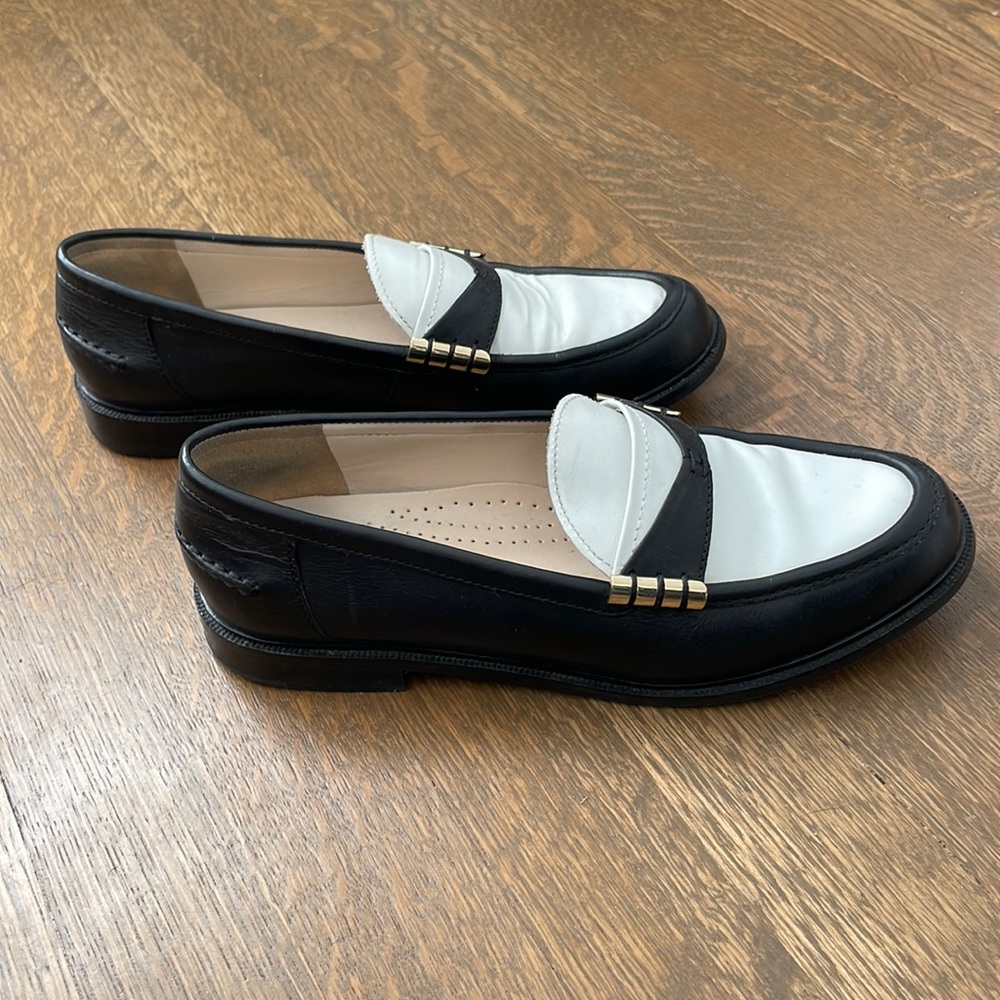 Cole Haan black & white leather loafers